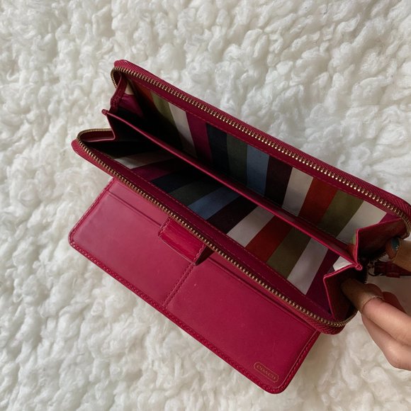 Coach Pink and Tan Accordion Zip Wallet - Picture 4 of 5